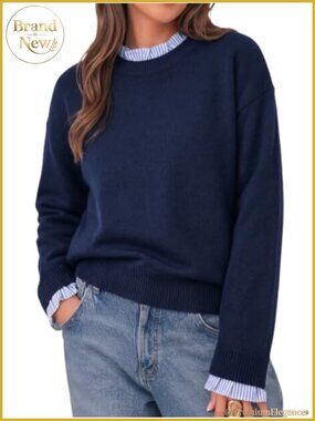Ruffled Crew Neck Knit Pullover Long Sleeve Patchwork Sweater